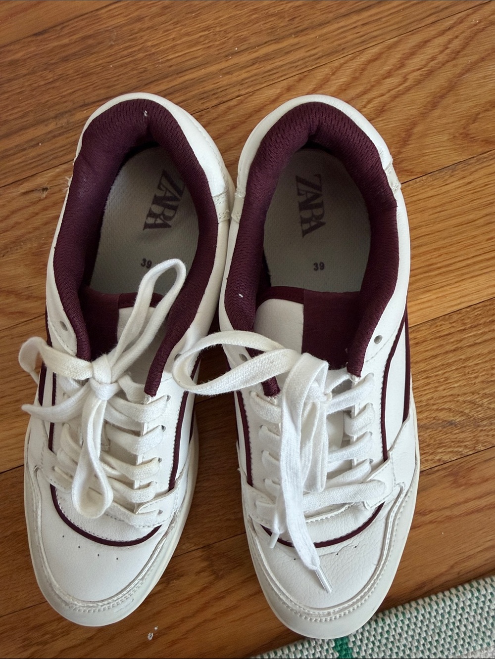 White Sneakers with Burgundy Trim - Picture 5 of 8